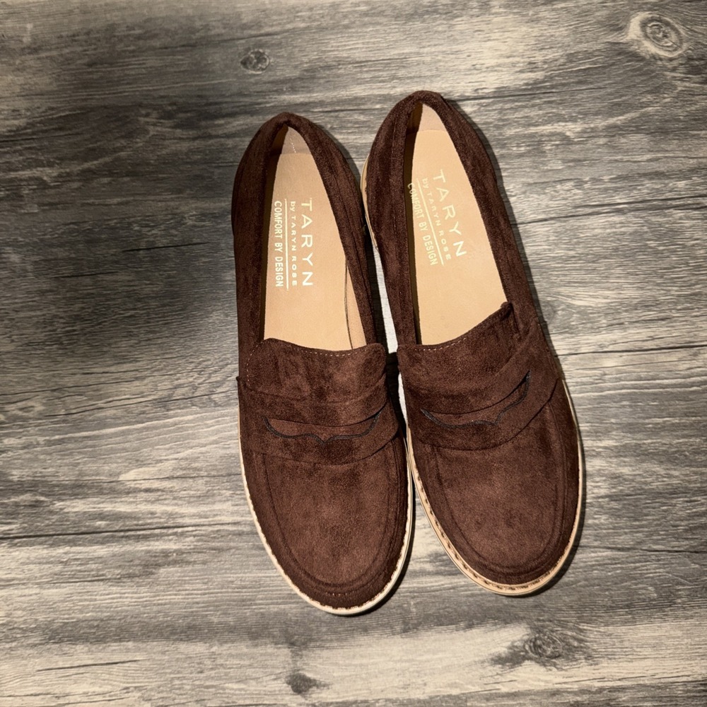 Taryn by Taryn Rose Penny Loafers Lug Sole 8.5 Brown Suede Slip On Comfort Shoe - Picture 2 of 9